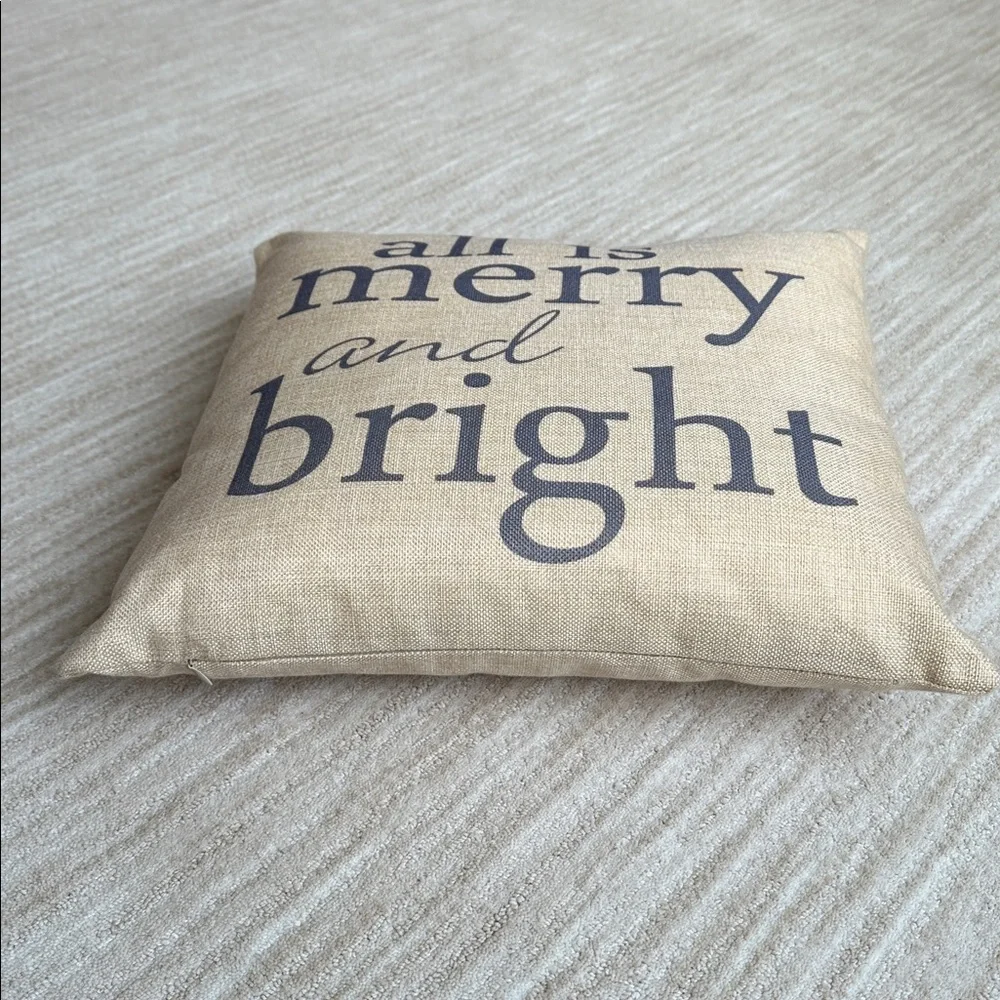 EUC Darice “all is merry and bright” Holiday Pillow Cover and Pillow Form 17”